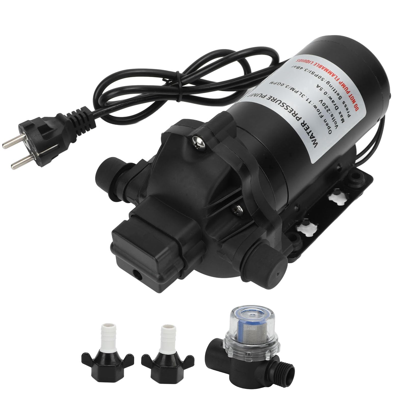 Pompe à Membrane à Eau, 220V 11.3LPM 50PSI Pompe à Membrane à Pression D'eau Auto-amor?ante pour Voiture, Camping-car, Yacht, Caravane, Bateau Marin