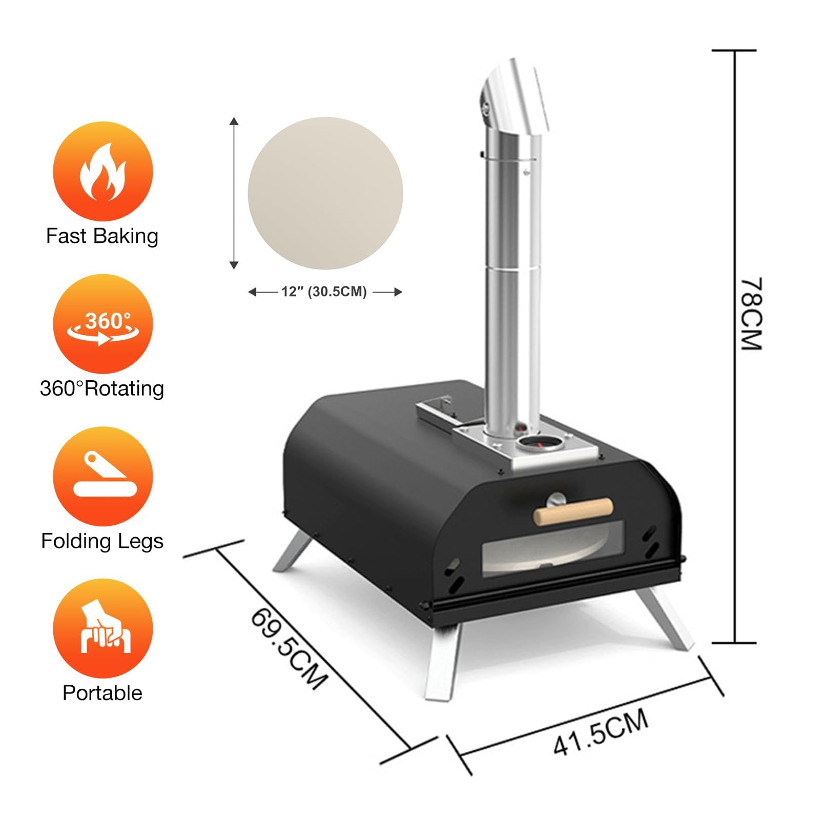 12Inch Per Pizza Portatile Per Feste, Forni Per Pizza A Pellet Di Legno, Griglia Per Pizza Esterna Con Pietra Per Pizza Girevole A 360°, Forni Per Pizza Da Tavolo, Per Cortile/Campeggio