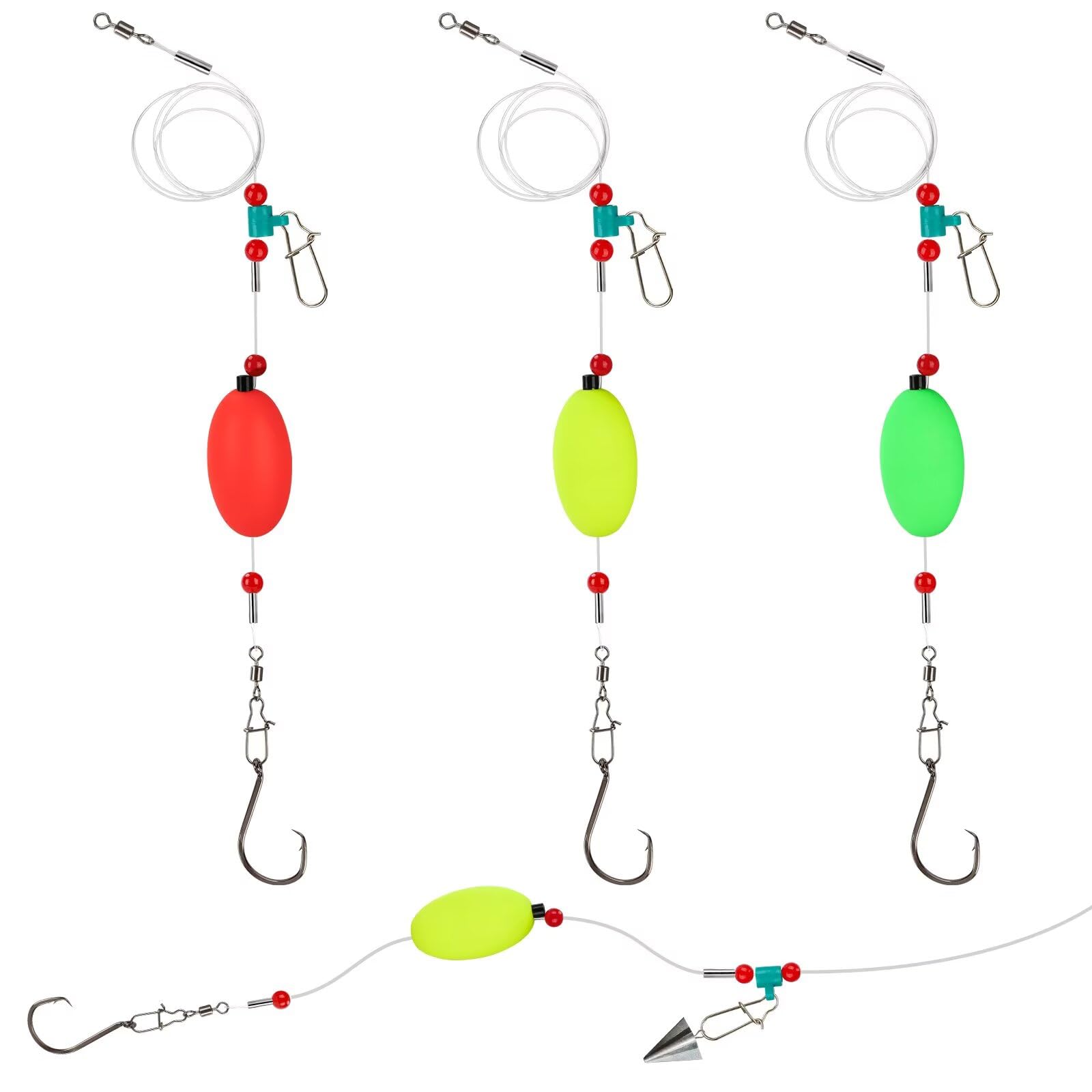 3/6PCS Pre-Tied Fish Finder Rig for Surf Fishing Saltwater Fish Finder Rigs for Shark Bluefish Stripers Bass Surf Fishing Tackle &amp; Gear with 90LB Leader Line, Float, Circle Hook 6/0 8/0