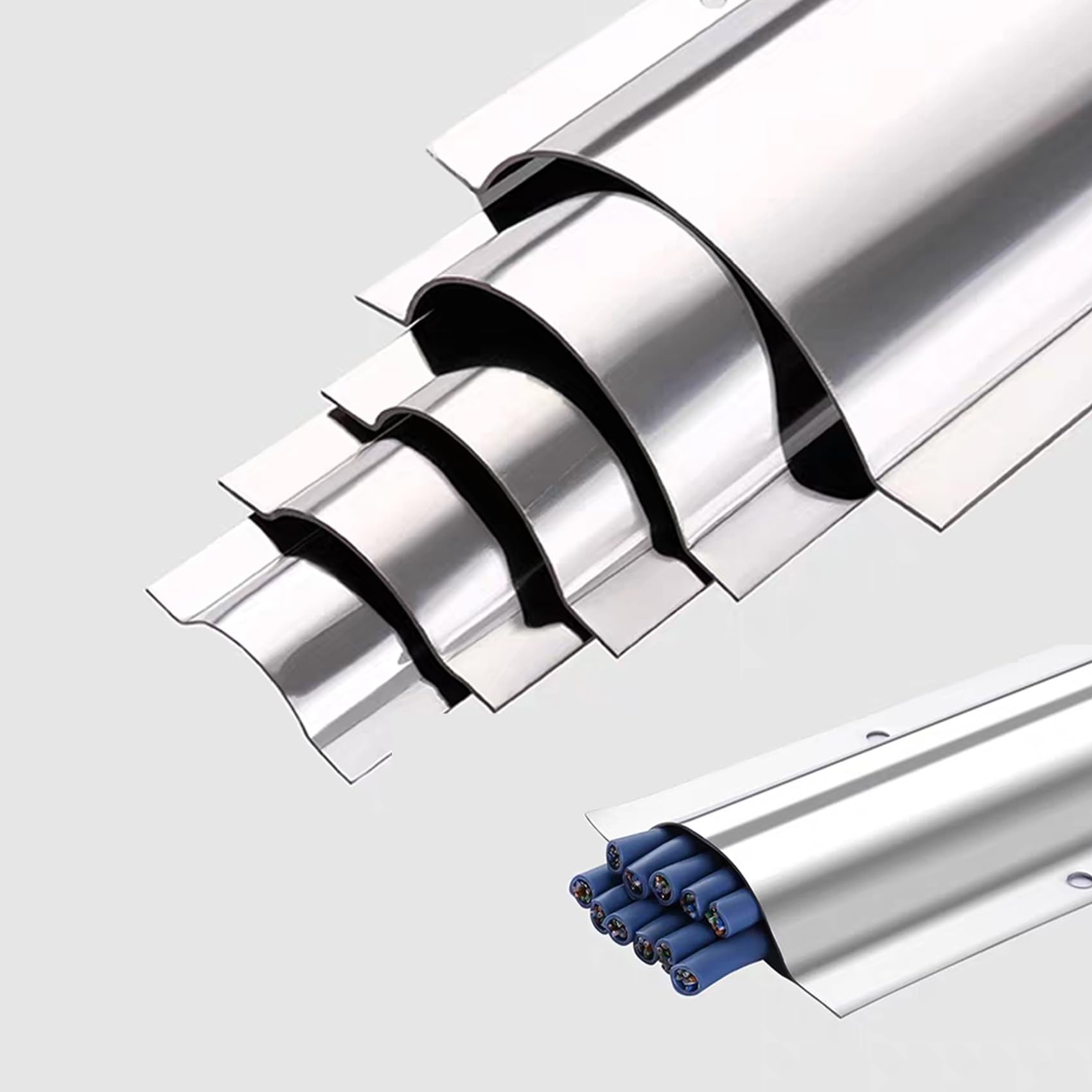Passacavi Canalina Parafili In Acciaio Inox,Copricavo Metallico Argento Semitondo 1M,Passacavi Per Soffitto,Angolo,Pavimento,Installazione Forata Versatile Resistente-Outer width 53mm(9PCS)