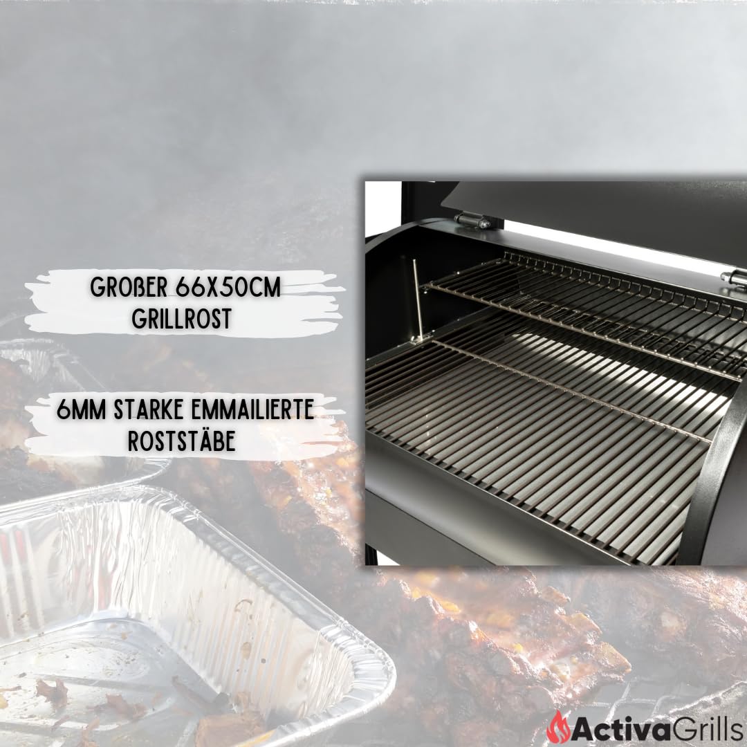 ACTIVA Smoker Grill El Paso I Pellet Smoker mit automatischer Pelletzuführung & Thermometer I Edelstahl-Grill für BBQ & Räuchern
