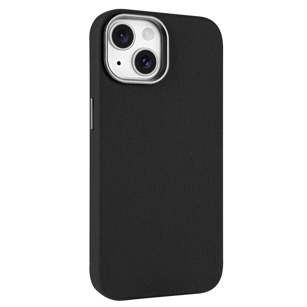 Zore Apple için uyumlu iPhone 15 Kılıf M-safe Şarj Özellikli PU Deri Zore Adora Kapak Siyah