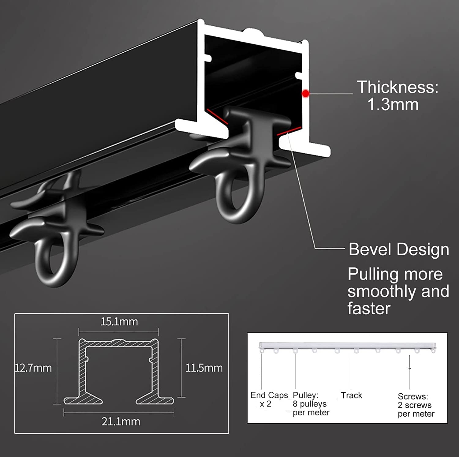 Heavy-Du - Sistema de riel deslizante de techo para puertas, riel divisor de habitación de metal cortable, diseño preincrustado para uso en casa, oficina, balcón y Slish Solut