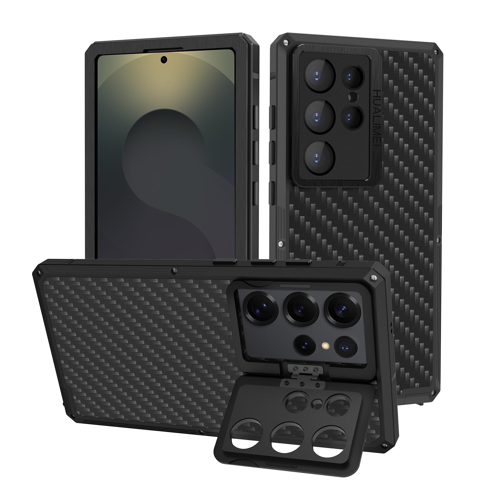 Luxury Carbon Fiber Aluminum Case for Samsung Galaxy S25 Ultra Heavy Duty Rugged Military Protective Phone Cover with