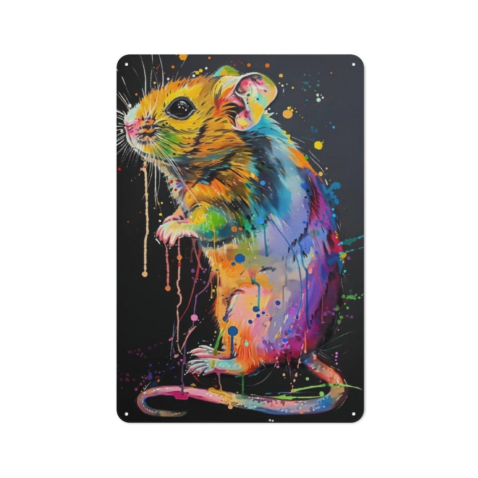 Classic Decorative Tin Plaque 30x20cm Featuring Rat Popart Painting, Novelty Wall Art for Home, Shop, Pub Or Studio Wall