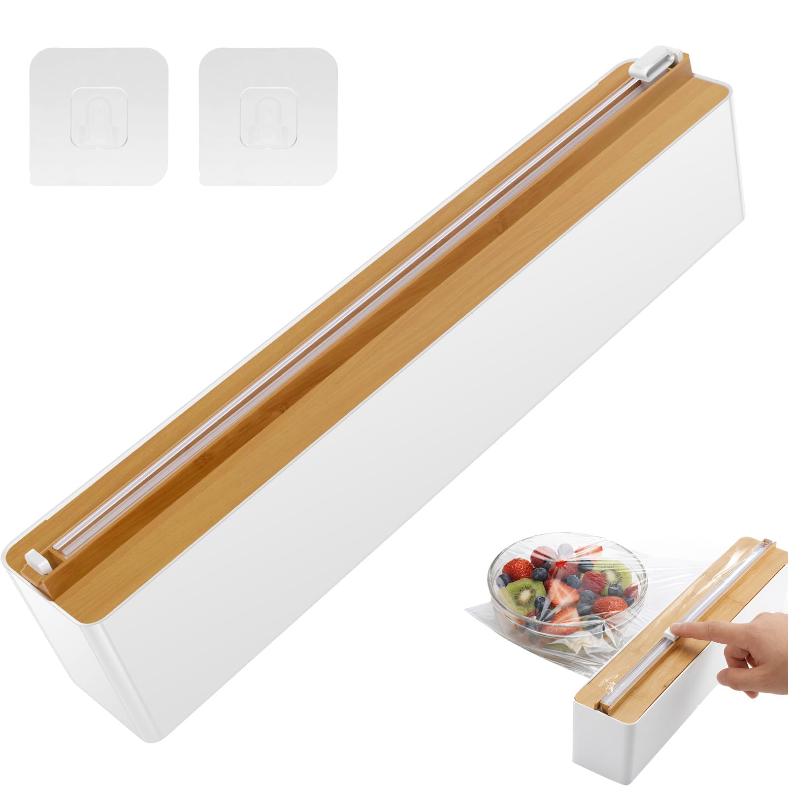 Yunyouc Wood Grain Color Magnetic Cling Film Dispenser With Slide Cutter, Refillable Aluminium Foil And Plastic Wrap Dispenser For Kitchen, Wall Mounted Or Fridge Magnetic Foil Holder With Adhesive Hooks(Wood Grain Color)