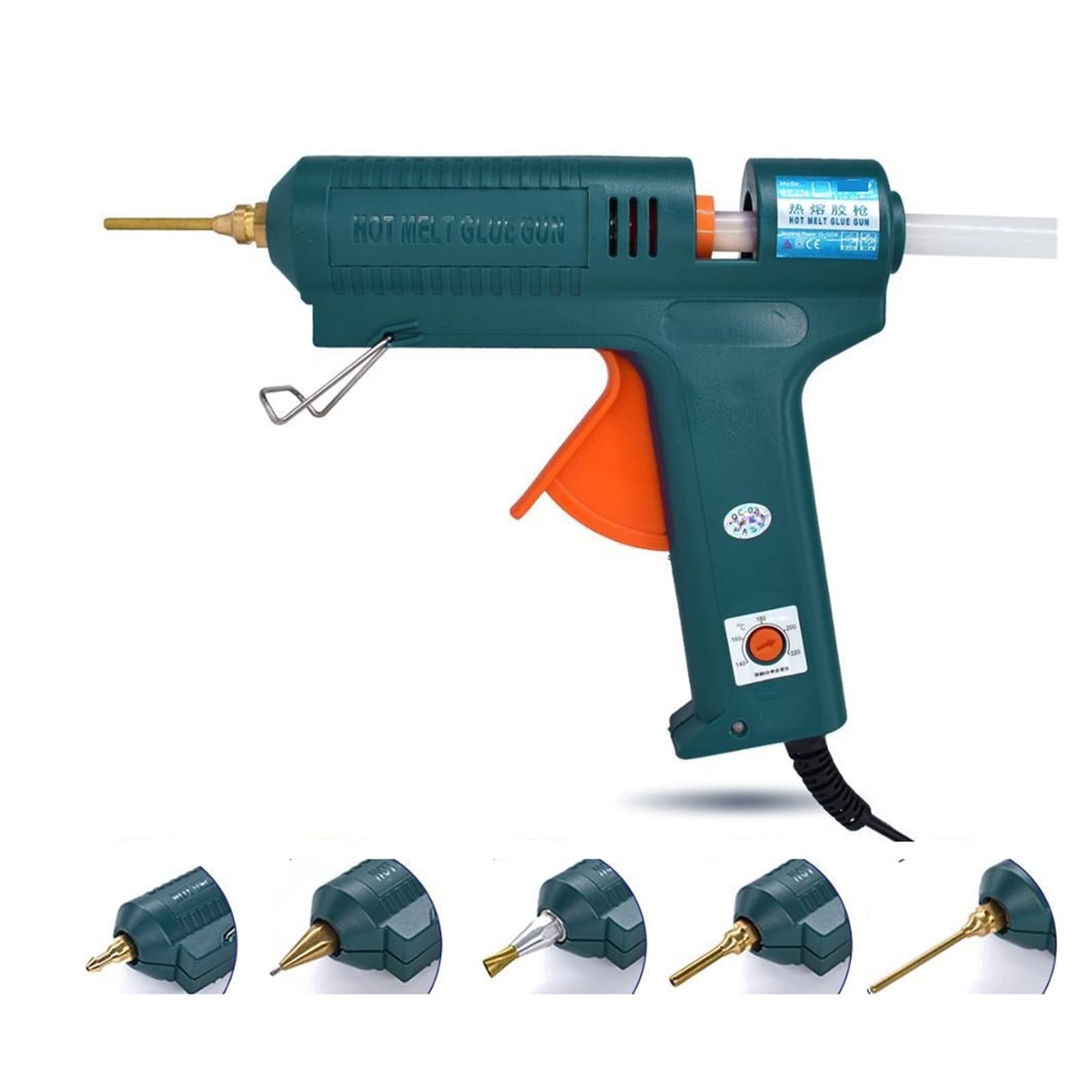 Pistola Silicona Eficiente Pistola de pegamento de fusión en caliente de 150 W, boquilla de cobre, temperatura ajustable, herramienta de reparación de proceso, función de ajuste automático de voltaje
