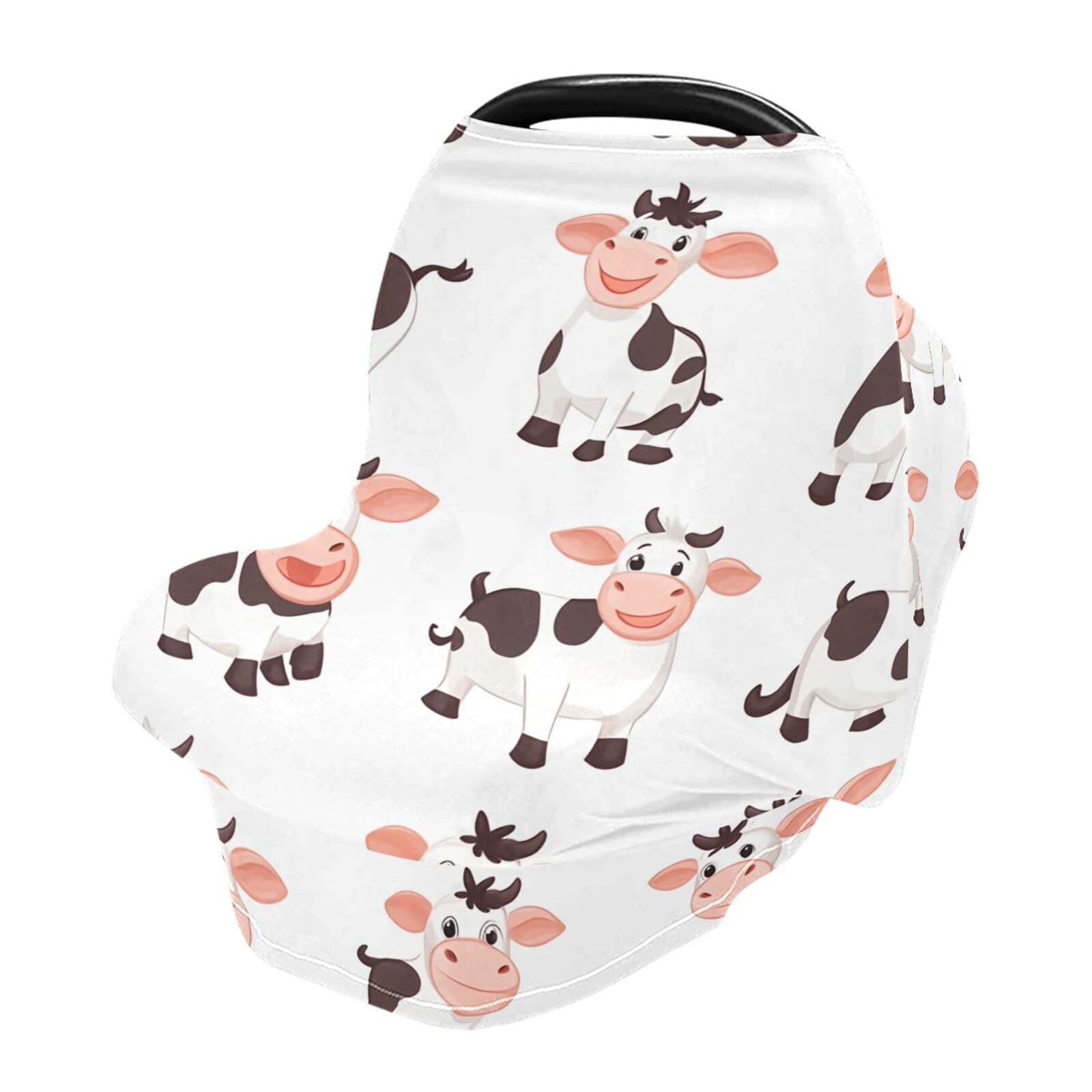 Nesatuwa Baby Car Seat Cover Cartoon Cow Breastfeeding Covers Stretchy Breathable Multi-Use Cover Carseat Canopy for Girls and Boys