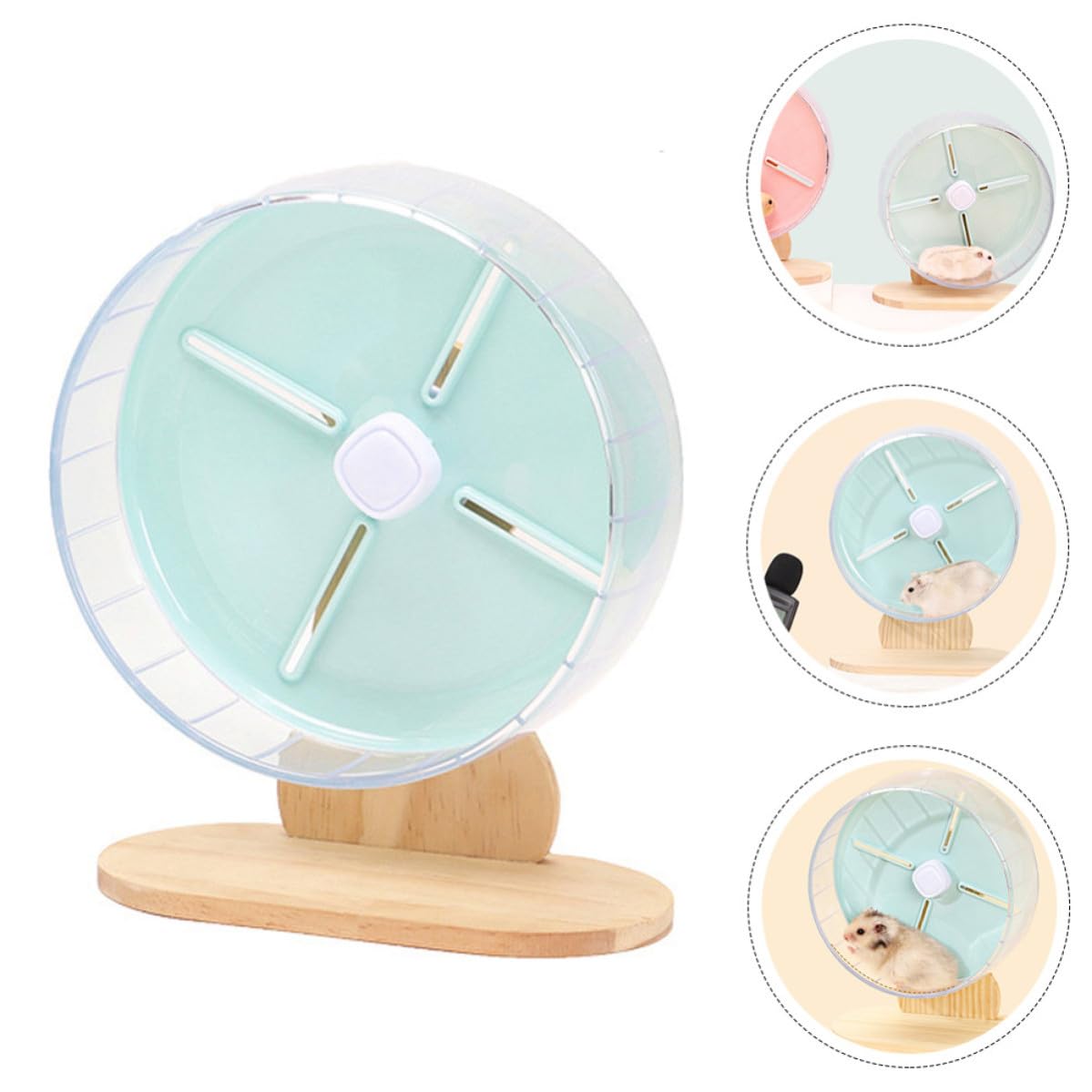 Garneck Roue Silencieuse pour Hamster Compacte en Abs et Bois Base Stable, Augmente Le Niveau D'activité, pour Cage d'animaux Domestiques