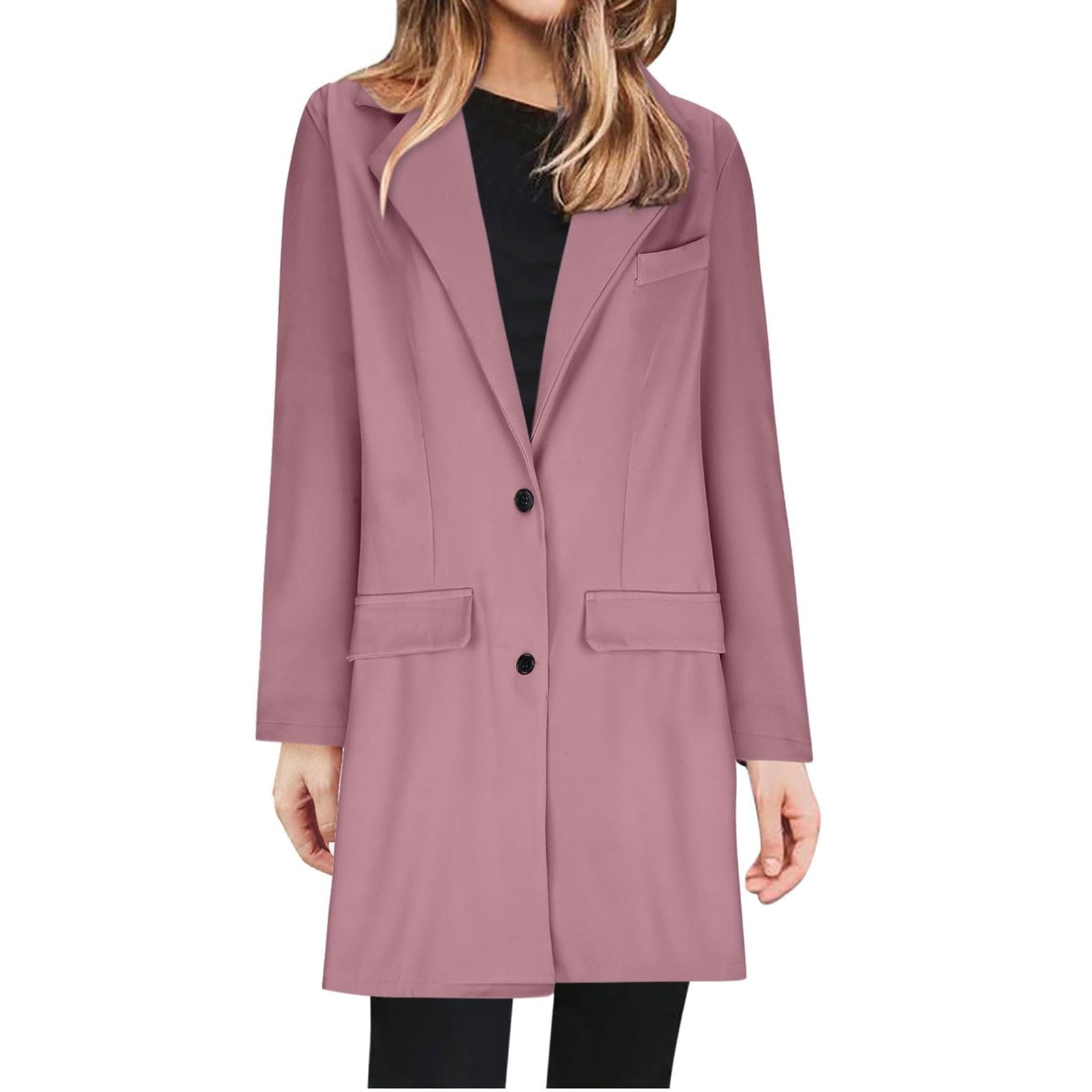 Womens Long Suit Jacket Casual Lapel Single Breasted Blazer Fall Lightweight Long Sleeve Open Front Blazer Overcoat
