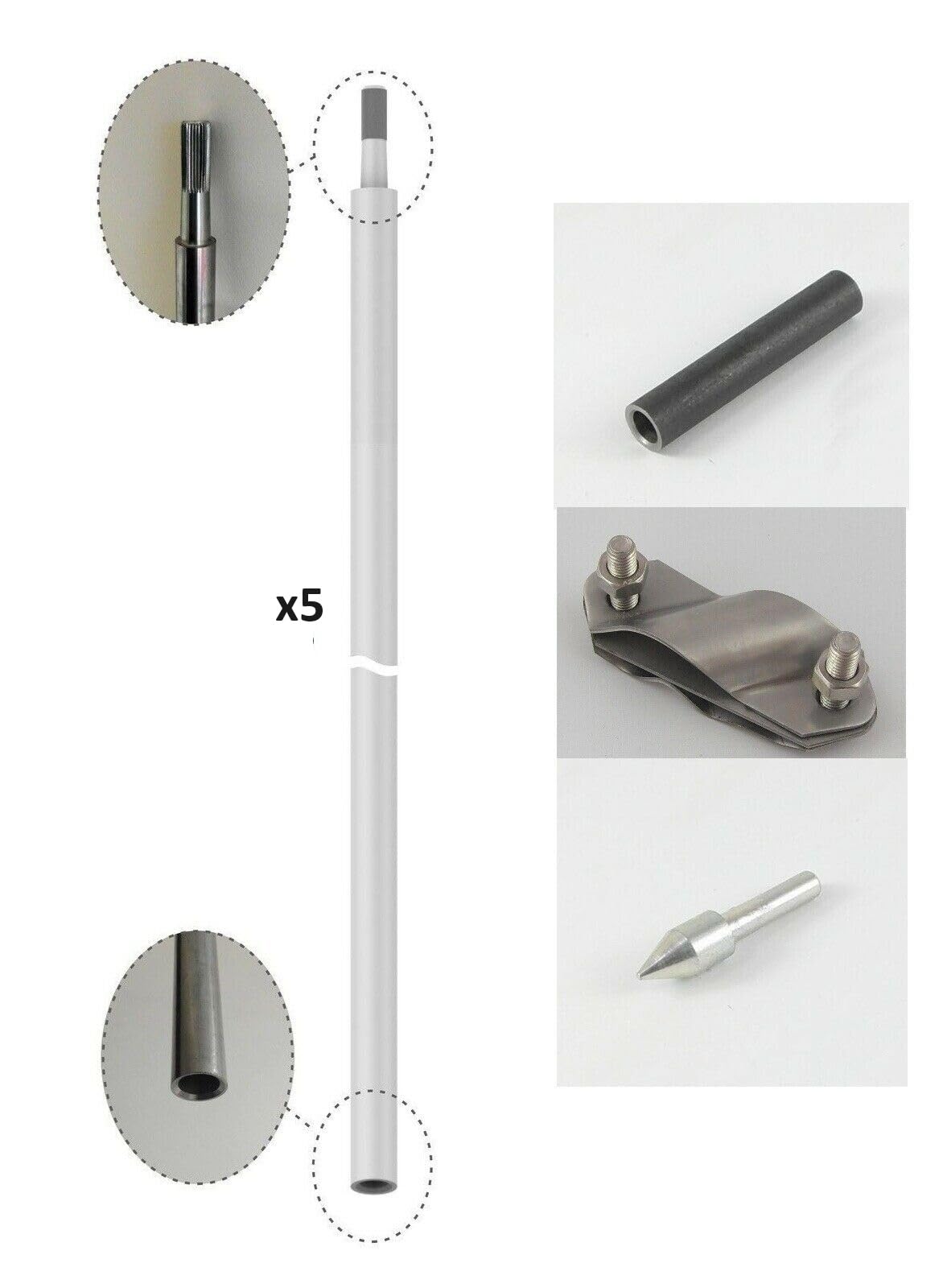 Tiefenerder Erder Erdung Staberder Ø16mm 1500mm V4A Edelstahl SET Längenauswahl 1,5m 3m 4,5m 6m 7,5m 9m (Ø16mm SET 7500mm 5x1500mm)
