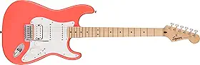 Squier Sonic Stratocaster Electric Guitar, with 2-Year Warranty, Tahitian Coral, Maple Fingerboard, White Pickguard