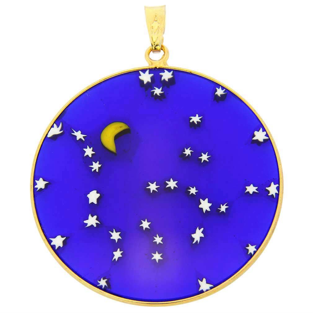 Glass Of Venice Murano Millefiori Pendant Starry Night in Gold-Plated Frame 1-1/2"
