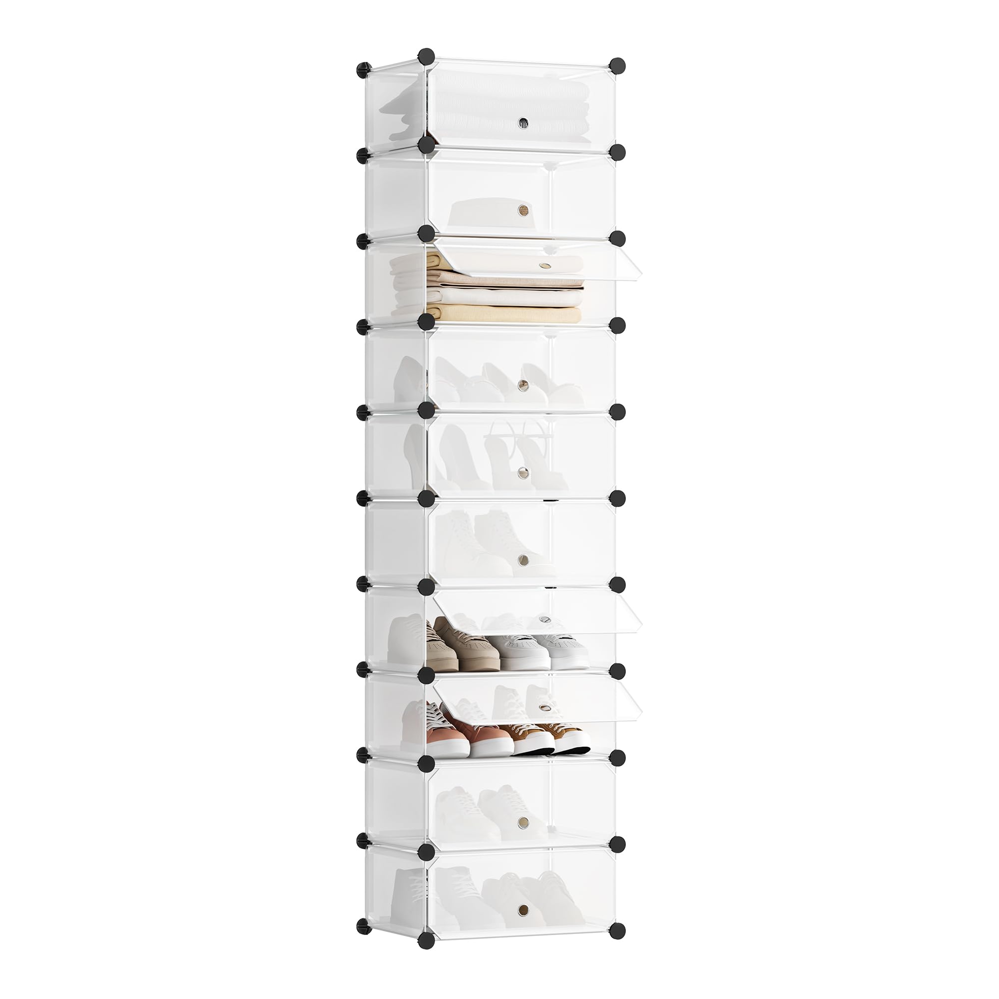 WOLTU DIY Meuble à Chaussures en Plastique Faite de modules avec Porte,​47x37x170cm (LxPxH),​10 Cubes Blanc