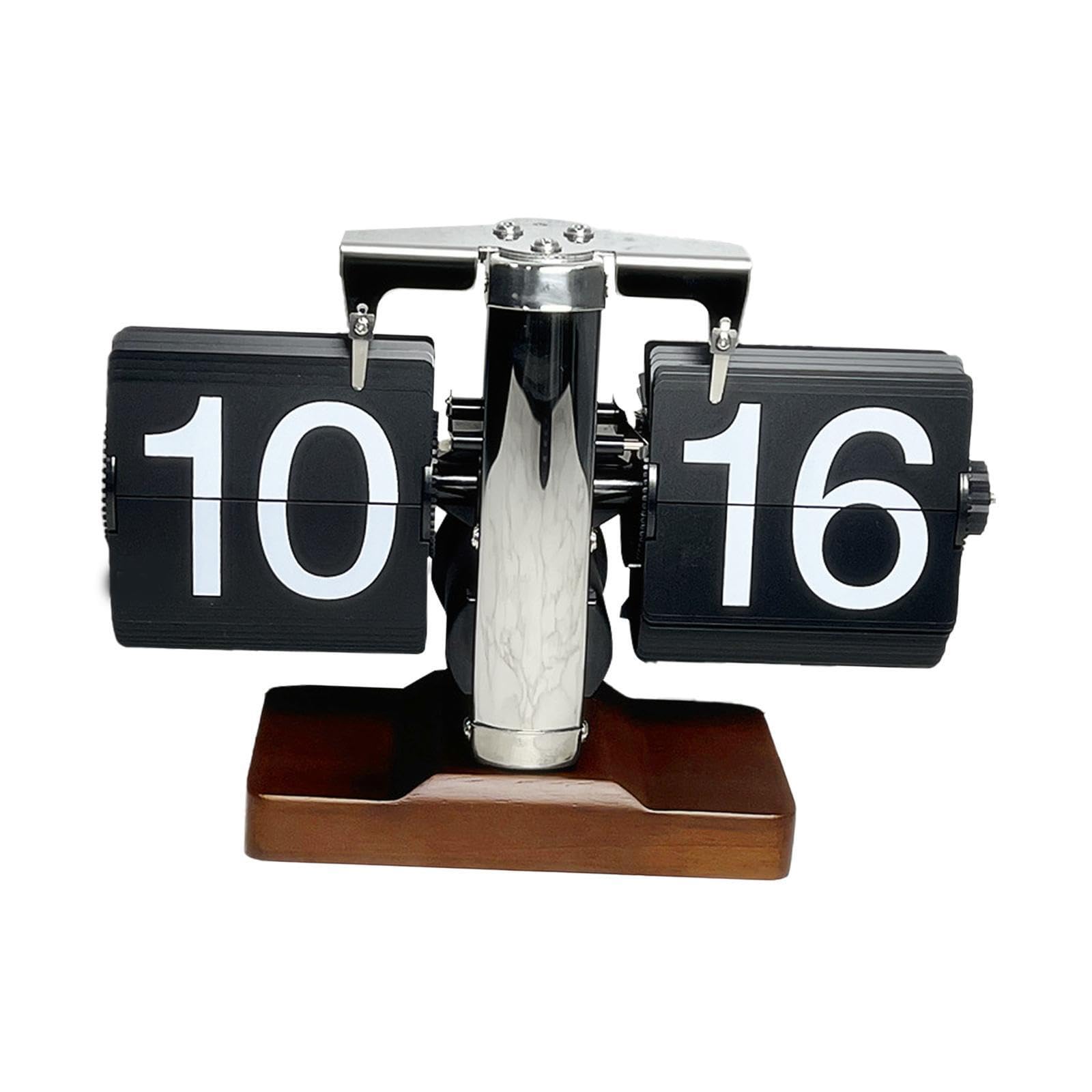TWISAXC Sleek Mechanical Desk Clock For Home Or Office Ensuring Accurate Timekee Auto Flip Desk Clock And Wood ABS