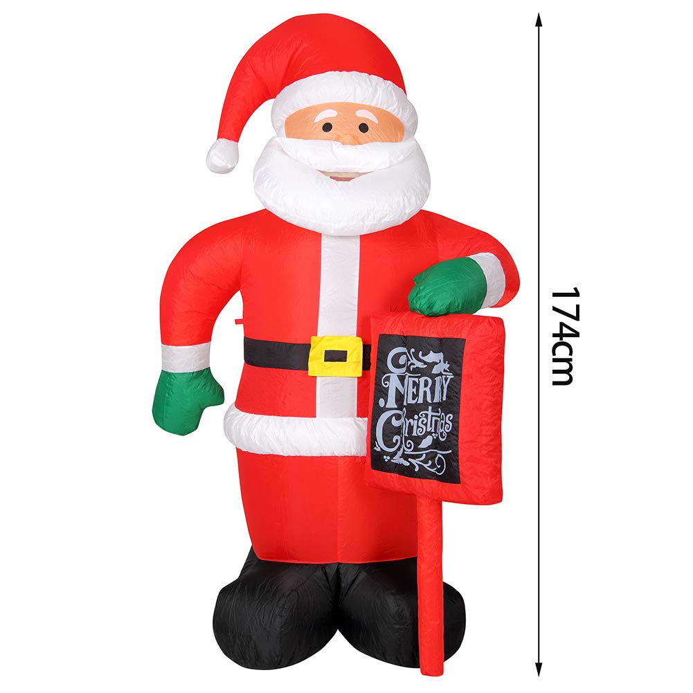 BAKAJI Père Noël Gonflable avec Panneau Auto-Gonflable, Grande Hauteur 175 cm avec éclairage LED et kit de Fixation pour extérieur, Protection IP44, décoration de Noël
