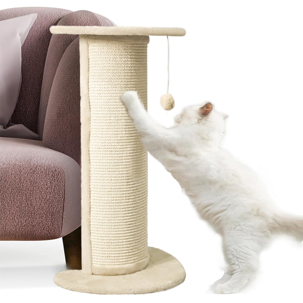 Cat Corner Scratcher, Indoor Sofa Corner Scratching Post,Resistant Furniture Protector, Sisal Right Angle Scratching Board with Dangling Ball(75 * 39 * 28.5cm)