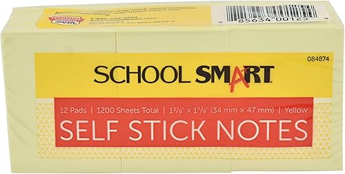 School Smart Notas autoadhesivas extraíbles, 1 12 x 2 pulgadas, 12 blocs de 100 hojas, color amarillo