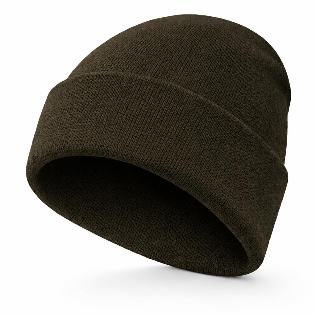 WS UK Kids Beanie Hat - Unisex Slouch Winter Woolly Turn Up Knitted (Dark Green)