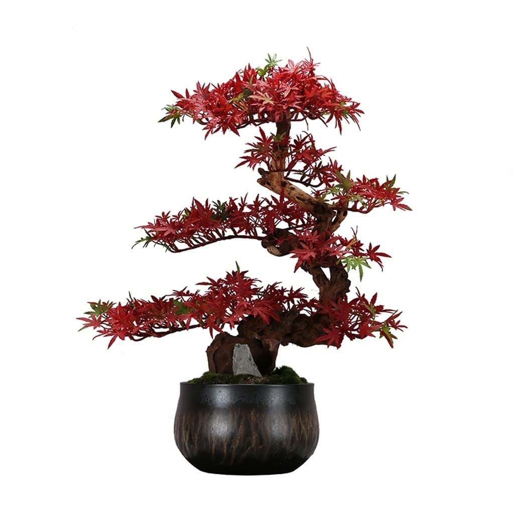 GTHTUHFD Simulation Potted Plants Bonsai Tree Artificial Maple Tree Zen Ornaments Indoor Space Fake Plant Ornaments,Green-S
