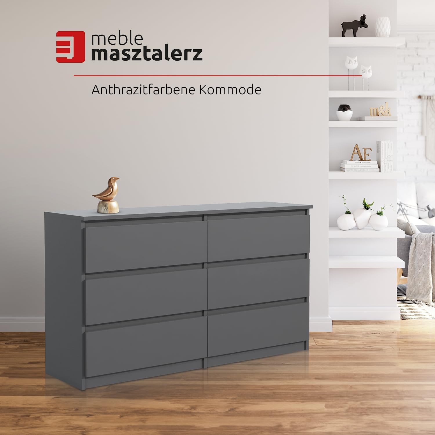 meble masztalerz Commode Chambre avec 6 Tiroirs - Meuble de Rangement pour Salon et Entrée Couloir - Spacieuse et Design - Anthracite - 100x39x78,5cm
