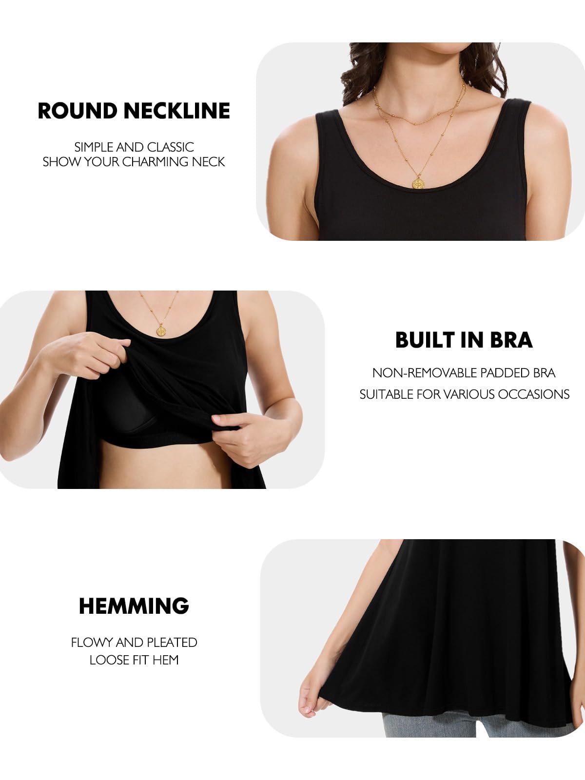 Ymmchy Damen Tank Top mit Integriertem BH Unterhemden Stretch Loose Fit Ärmellose Tops S-XXXXL