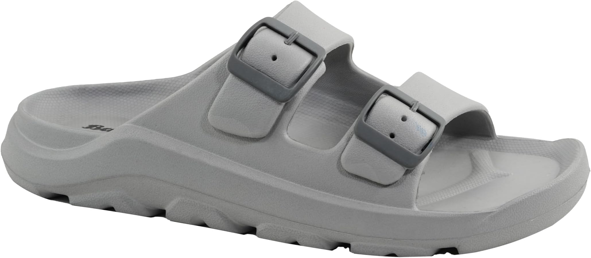 Men's Double Strap Slide Sandals, Grey, EVA Material, Adjustable Buckle, Textured Footbed, Casual Comfort, Open Toe
