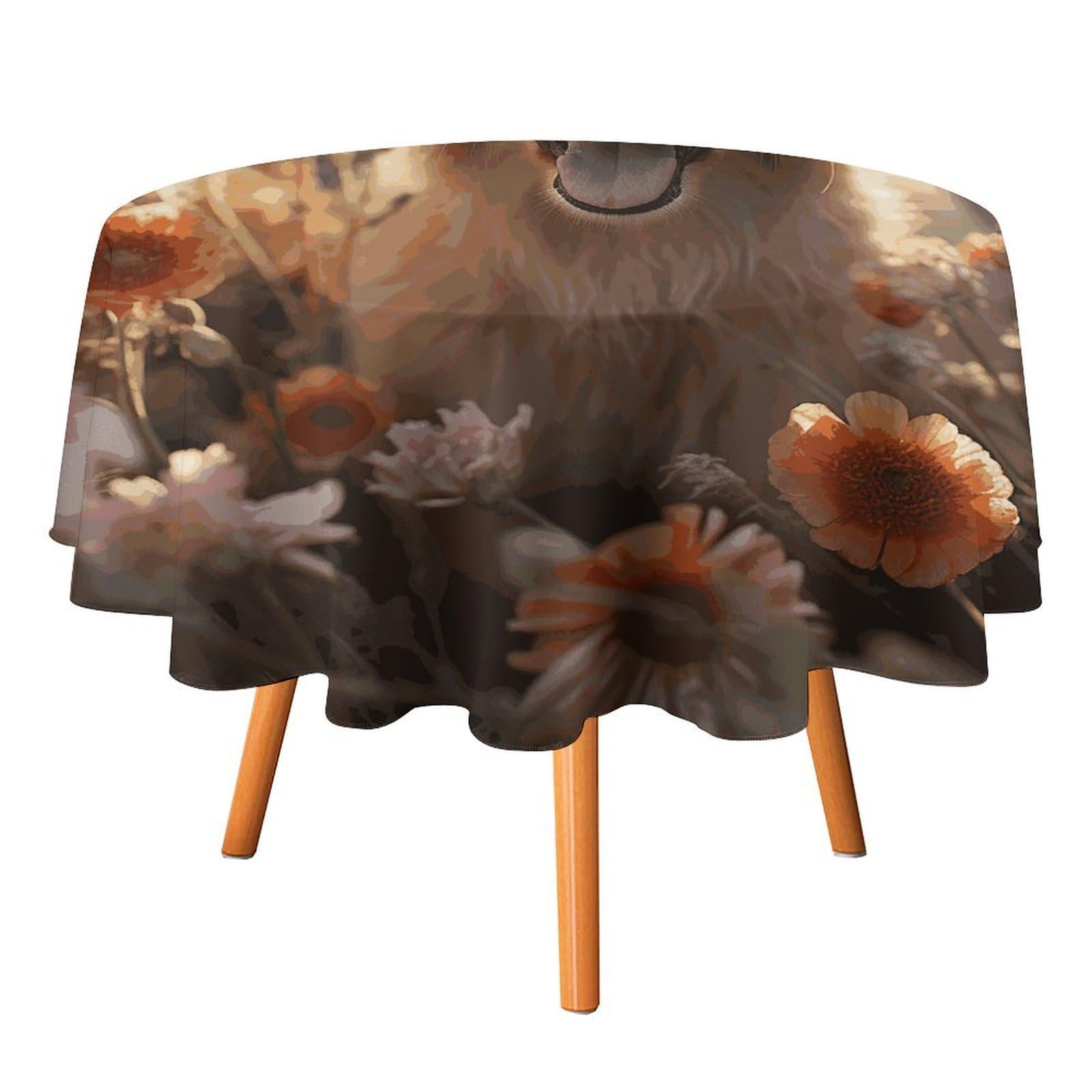 Fekiloot Style Golden Retriever And Flowers Round Tablecloth - Heavy Duty And Washable,Polyester Decorative Fabric Table Cover,Tablecloths For Kitchen Dining, Wedding, Birthday Party70x70in