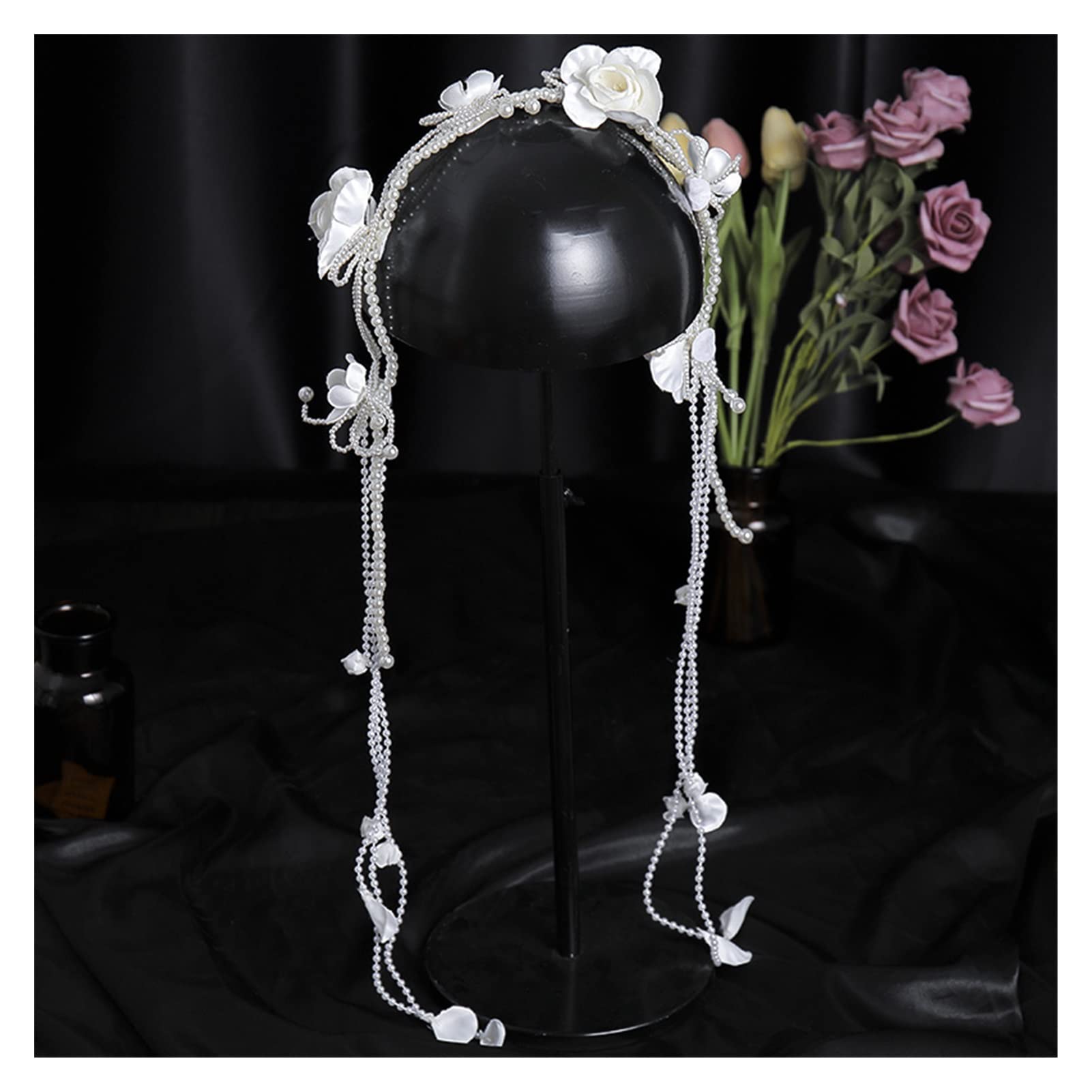 Girl Bride Flower Crown Hair Band Boda Floral Tadband Garland Flower Wreath Accesorios for el Cabello elástico Fiesta Boda (Metal Color : Silver)