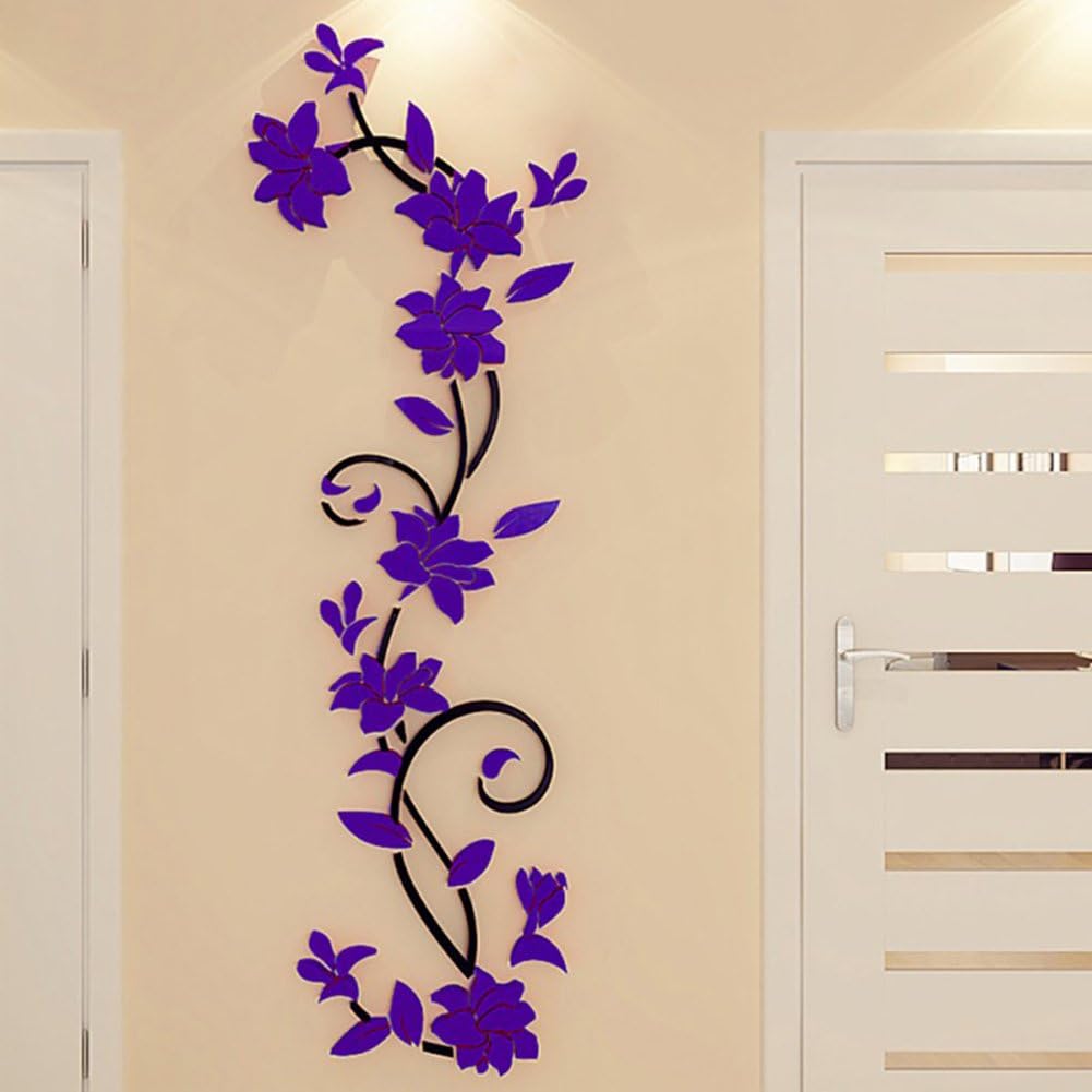 Fenta Wall Decoration Rose Flower Acrylic 3D Wall Sticker (Dark Purple)