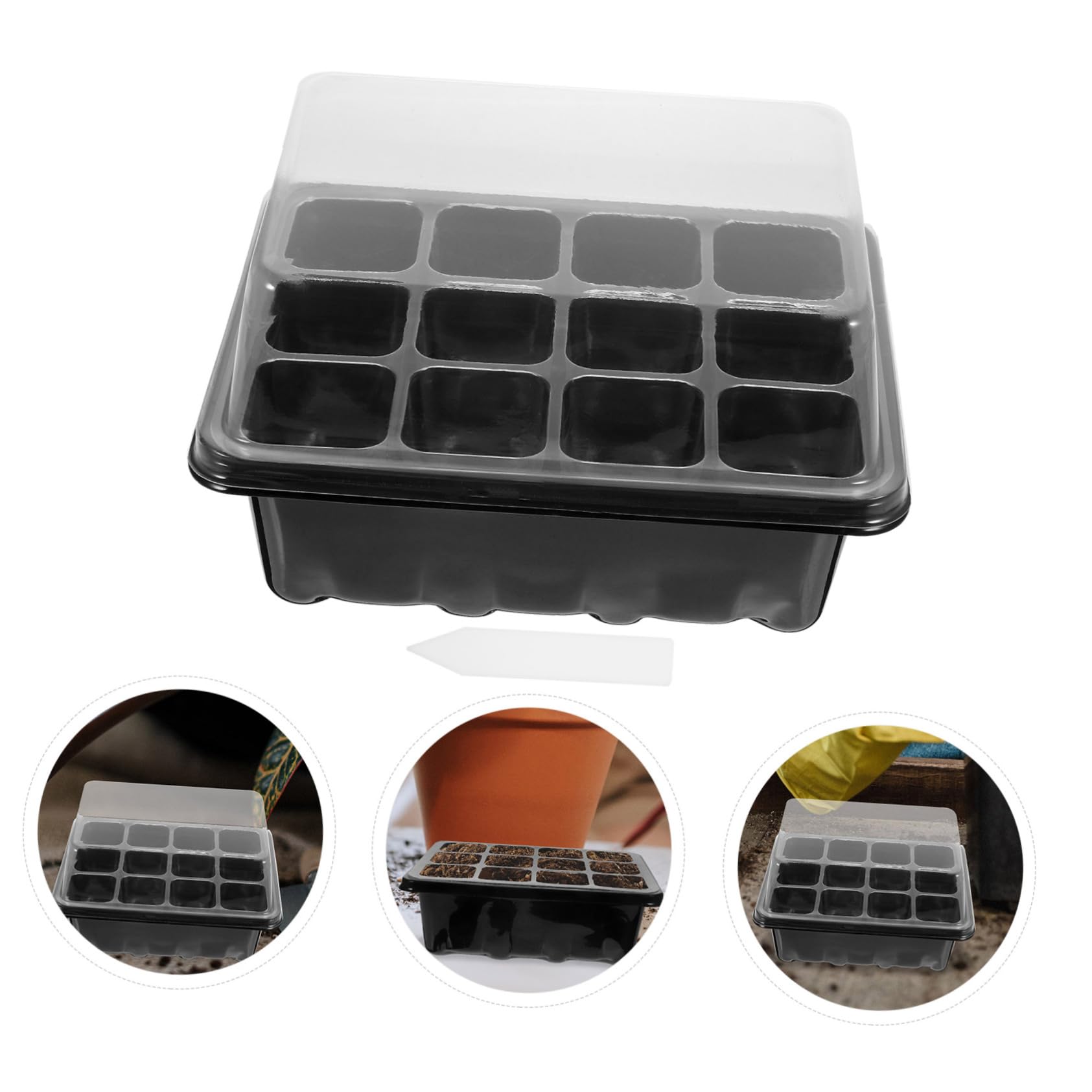 BESPORTBLE 4sets Vassoio Germinazione Per Piante Kit Starter Per Semina Con Etichette Per Giardinaggio Casa e Serra Vassoi Neri Etichette