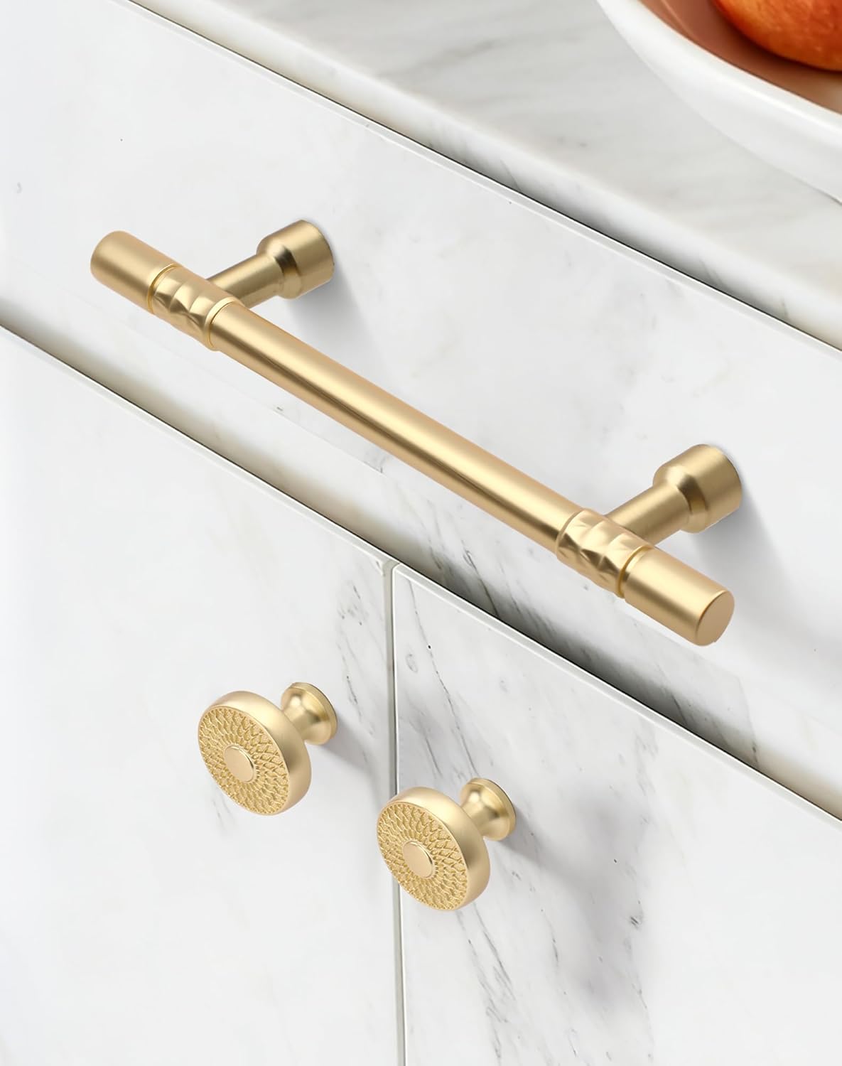 10 Pack Brushed Gold Kitchen Cabinet Pulls,3-3/4 Inch(96mm) Hole Centers Zinc Alloy Solid Round Closet Handles Drawer Pulls,Modern Hardware for Cupboard Dresser Bar Bedroom