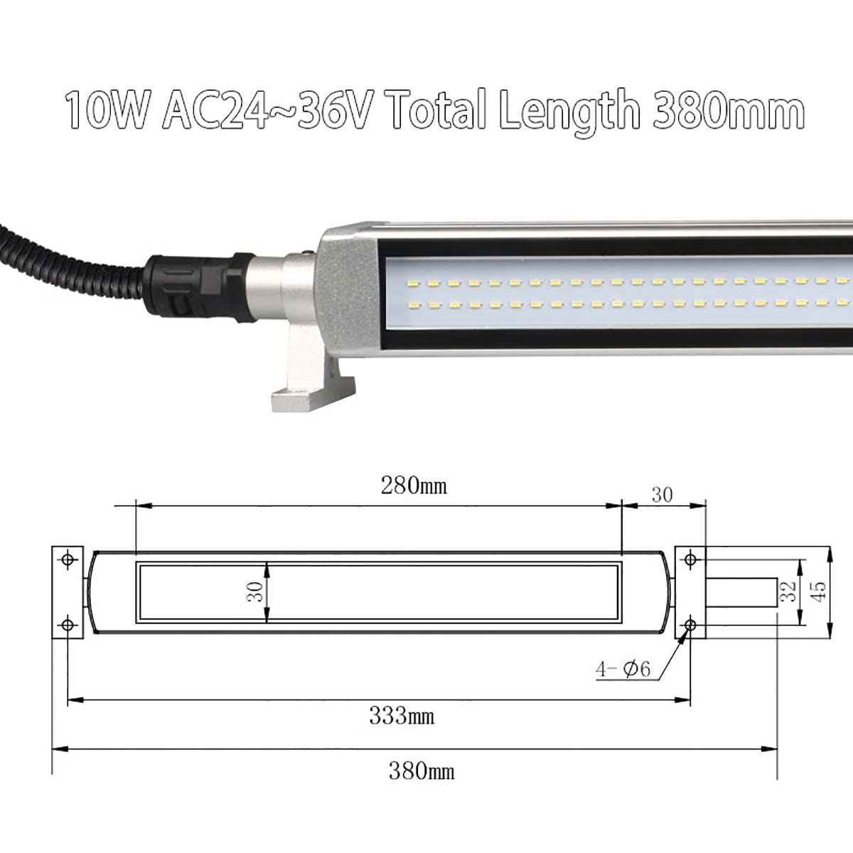 AC24-36V Przemysłowa lampa LED Tube IP68 Wodoodporna lampa robocza, przeciwwybuchowe oświetlenie sprzętu z podstawą obrotową 360°, do oświetlenia przemysłowego (rozmiar: 10 W)