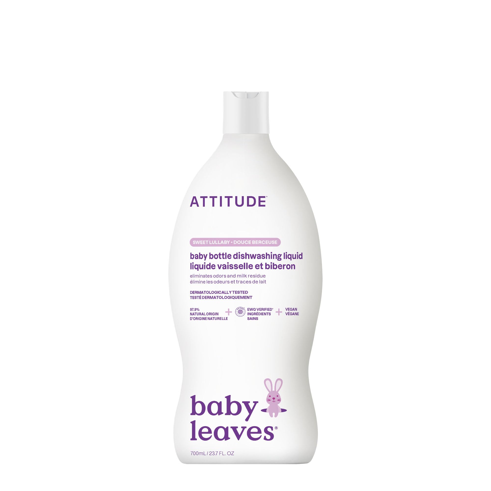 ATTITUDE Baby Dish Soap and Bottle Cleaner, EWG Verified Dishwashing Liquid, No Added Dyes or Fragrances, Tough on Milk Residue and Grease, Vegan, Sweet Lullaby, 23.7 Fl Oz