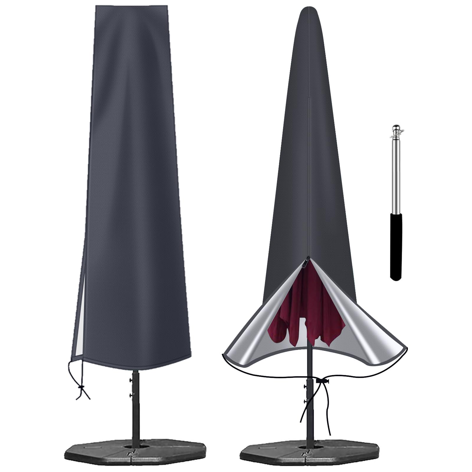 Parasol Cover Waterproof 600D - Heavy Duty Garden Parasol Cover Fit for 2.5m 2.7m 3m Large Outdoor Umbrella - Anti-UV Windproof Patio Umbrella Protection Cover With Zip