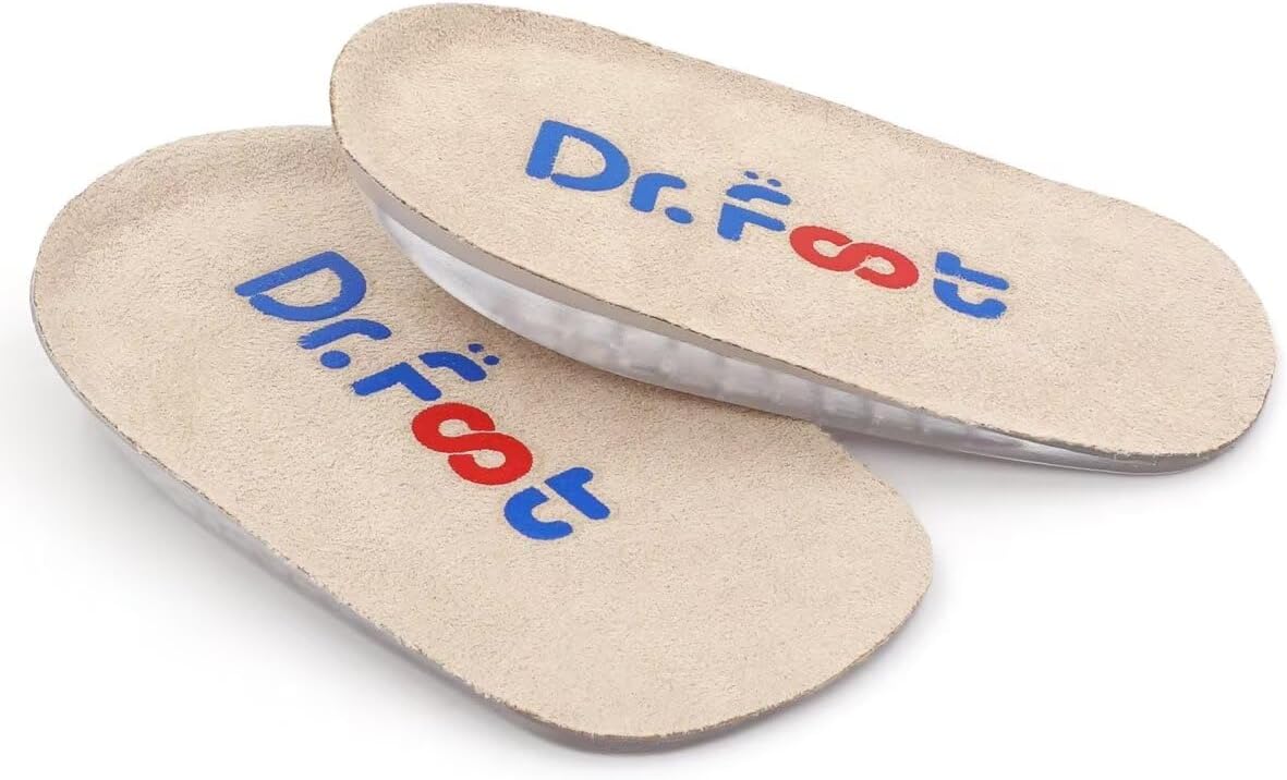 Dr.Foot Height Increase Insoles, Heel Cushion Inserts, Heel Lift Inserts for Leg Length Discrepancies, Beige, Large (0.5" Height)