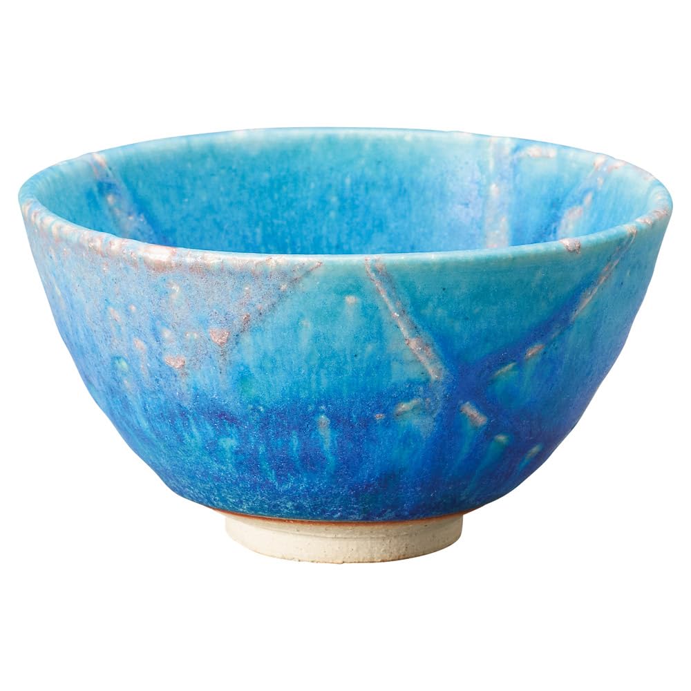 Shigaraki Ware Hechimon Rice Bowl Wild Flower Blue Ceramic 5in Japan