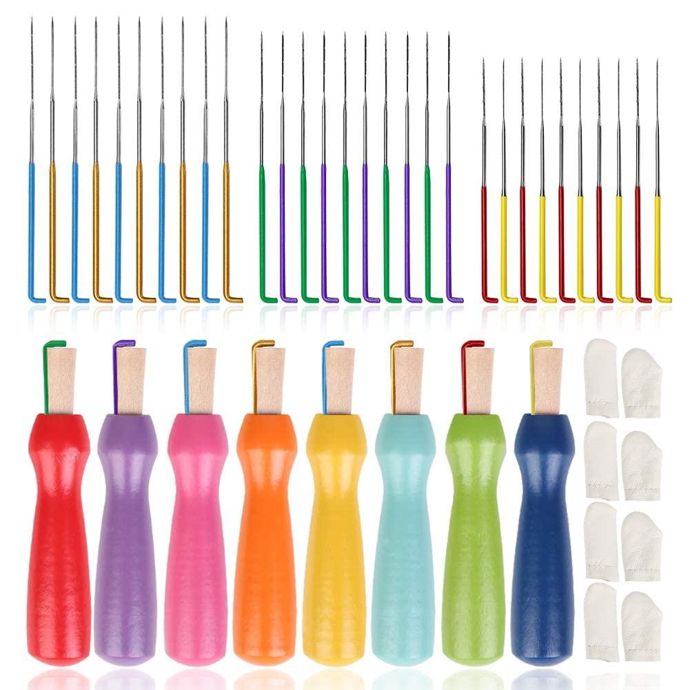 Easusy Felting Needles Kit - 3 Sizes Needles with Colorful Wooden Handle Holder for Beginners