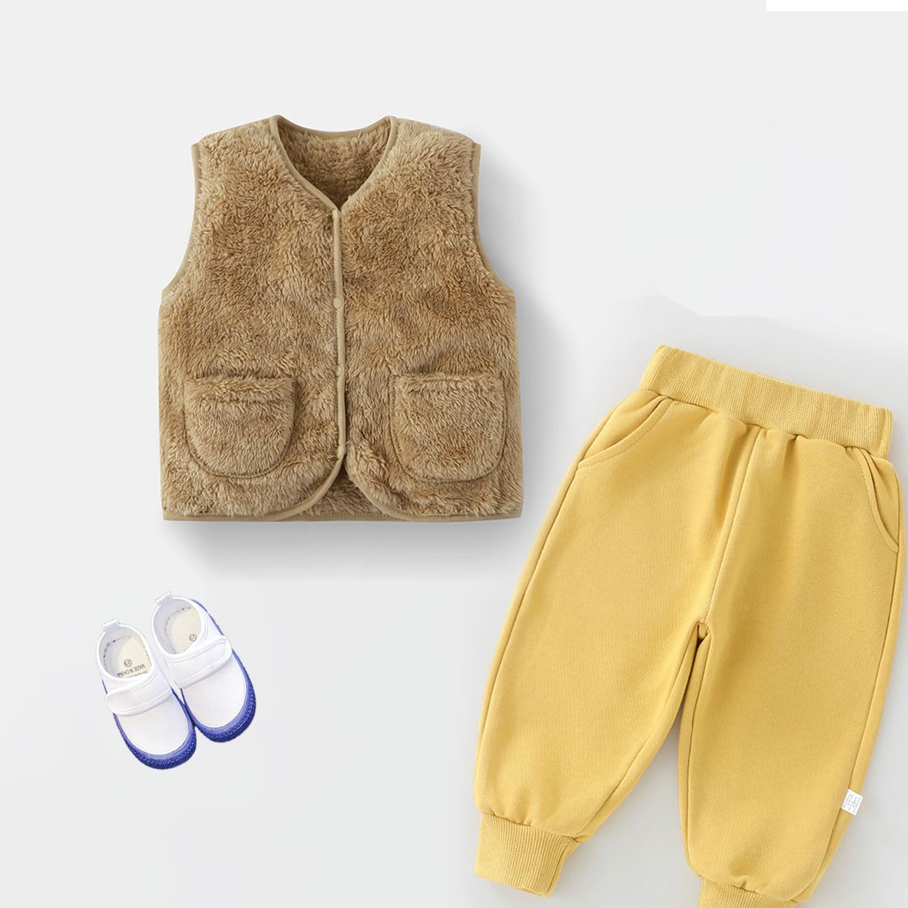 Gilet in Pile per Bebè Bambino, Inverno Gilet Smanicato per Bambino Piccoli con Bottoni a Pressione, Giacche Leggero e Caldo in Cardigan Neonato Giacca Unisex con Tasche Kaki/Marrone 1-7 Anni