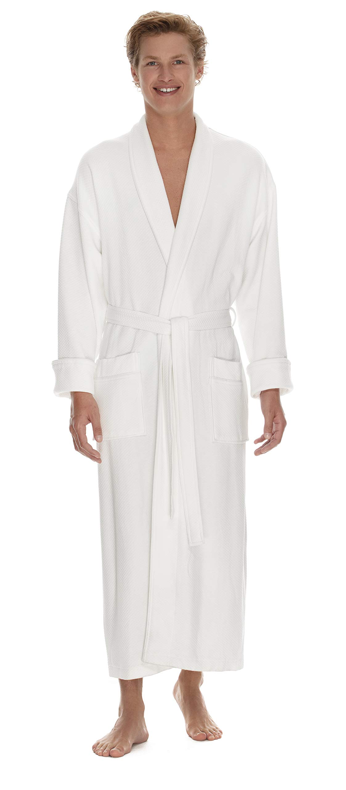 BOCA BT TERRYBoca Terry Mens Bath Robe - Soft Waffle Knit Robe for Men - Long White Hotel Spa Robes - M/L, 2X, 4X