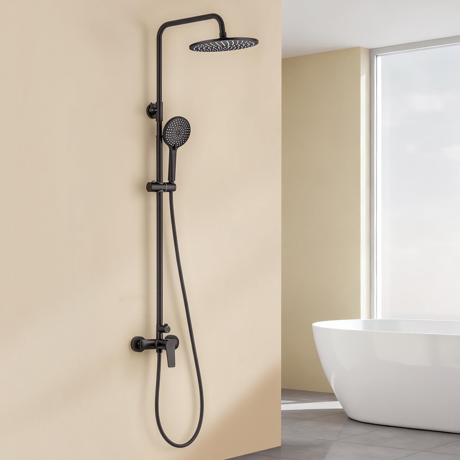 Auralum Colonna Doccia con Miscelatore, Saliscendi Doccia con Soffione Altezza Regolabile, Asta Doccia Acciaio Inox, Miscelatore Doccia Esternoe, Nera