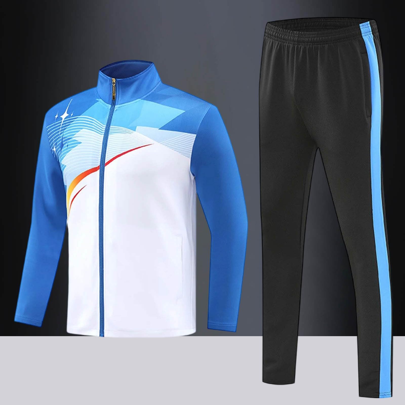 Tuta da jogging da uomo, con colletto alto, giacca lunga, per il tempo libero, casual, leggera, comoda