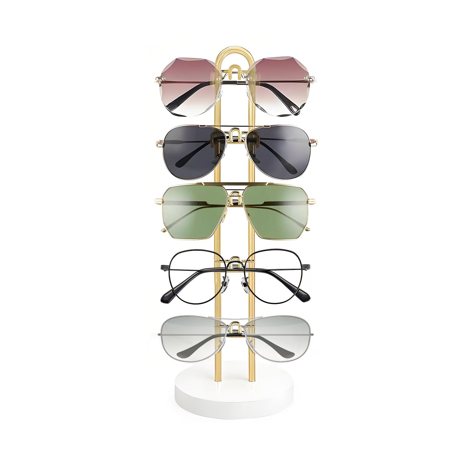 Soporte para Gafas de Sol Expositor Organizador Elegante de Metal con Base de Madera para 5 Pares