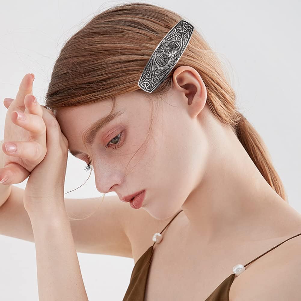 Dreamtimes Fashion Vintage Celtic Knot Hair Clip Metal Barrettes Hair Accessories Pattern Engraved Headwear Styling Gifts for Women Girls (Silver) - Image 3