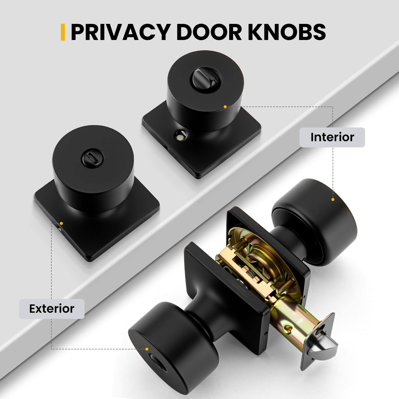 Goldenwarm Matte Black Door Knobs - 6 Pack -3