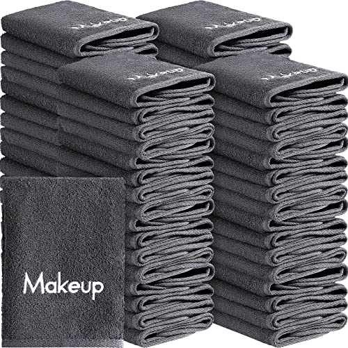 72 Pcs Makeup Remover Towels 13 X 13 Inch, Soft Cotton Washcloths With Makeup Embroidery Reusable Facial Cleansing Ultra Absorbent Make Up Removal Washcloths Holiday Gift For Women (Gray) #TOP25