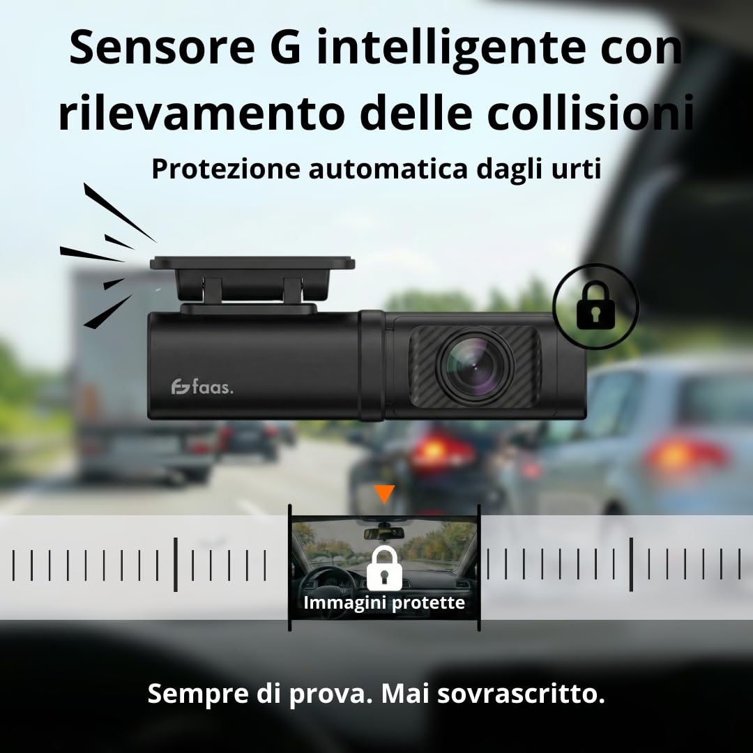 Faas S80 Dash Cam Auto 4K Fronte e Retro – Telecamera per Auto con Scheda 64GB Inclusa, WiFi, Visione Notturna, G-Sensor, Modalità Parcheggio & Grandangolo 160°