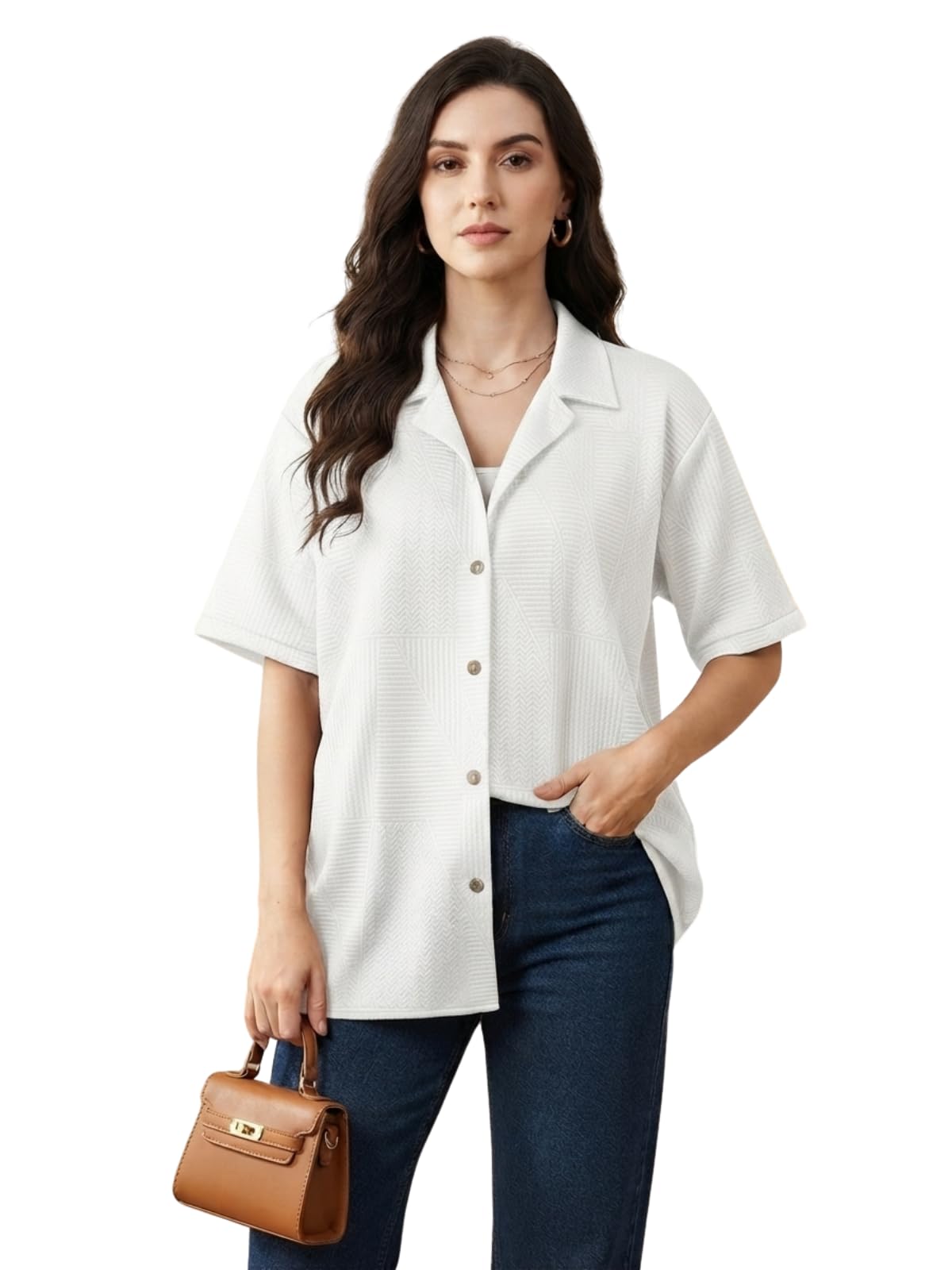 leriya fashion Shirts for Women | Cuban Collar Textured Half Sleeve Button-Down Casual Shirt | Relaxed Fit Shirt Everyday Office Wear & Vacation Wear-picture-49