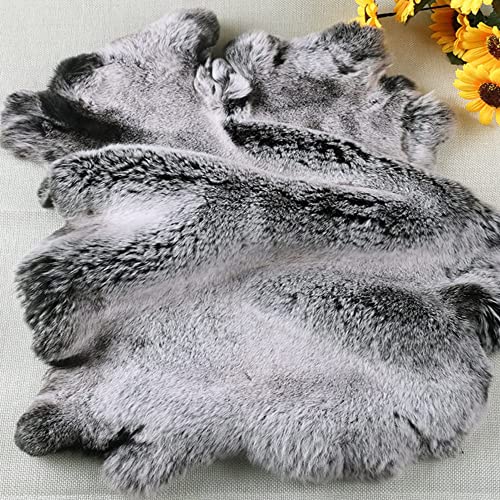 Natural Tanned Real Rex Rabbit Fur Pelt Animal Skin Hide Craft Grade Sewing Quality Leather White Tip On Black,About 16.5'' By 10.2'' #TOP7