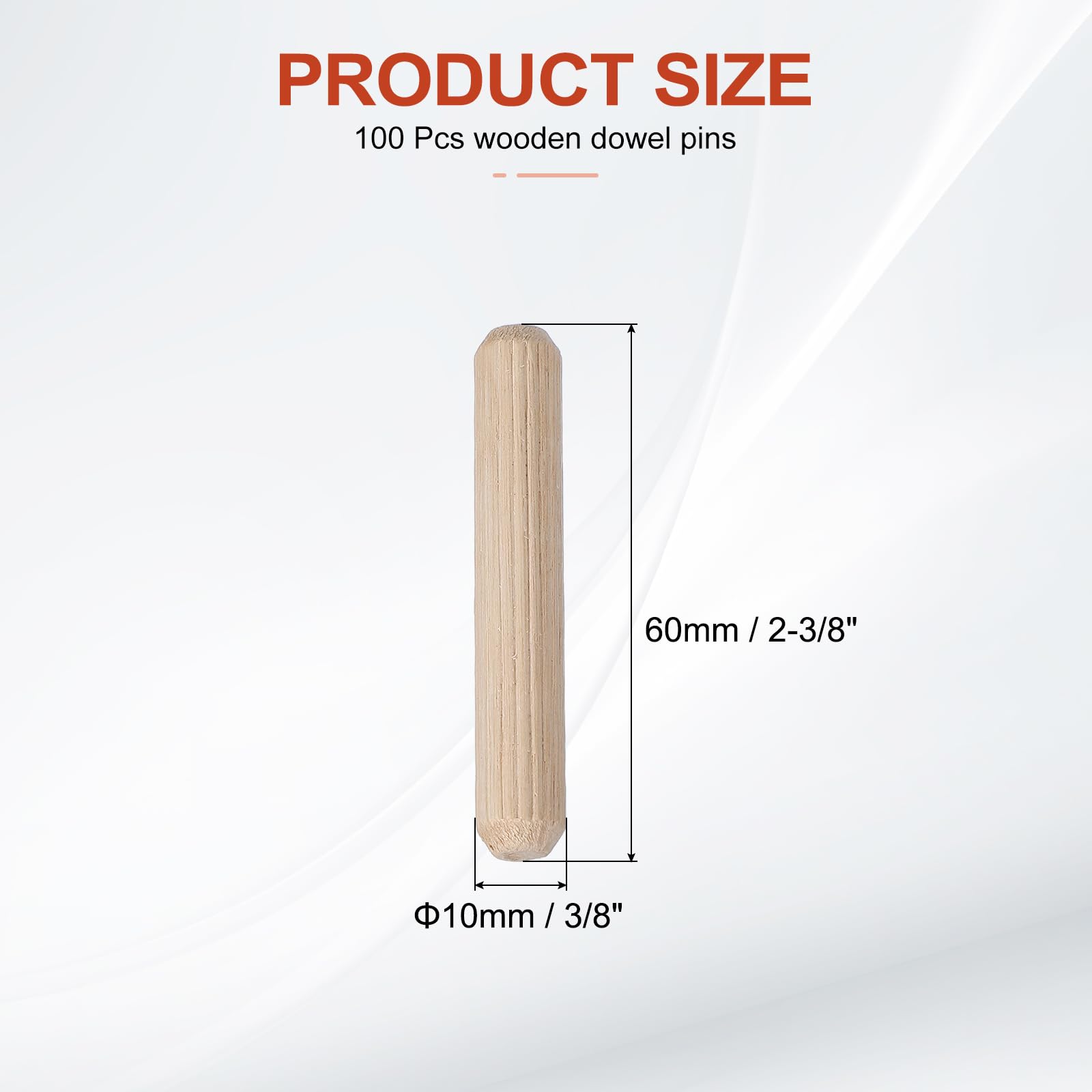 PATIKIL Wooden Dowel Pins 3/8" x 2-3/8" (10mm x 60mm) Straight Dowel Rods Wood Fluted Dowels Rods for Crafts Furniture DIY Hardwood Count 100 - Image 2